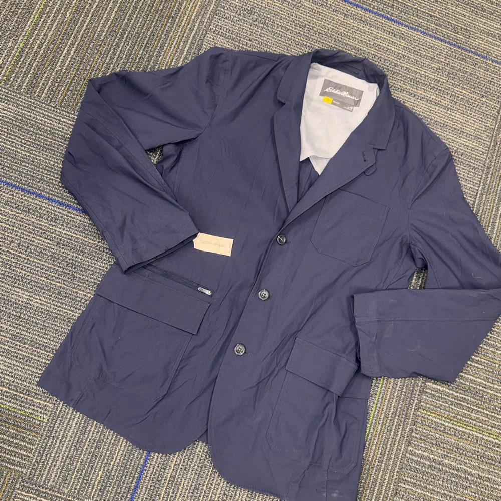 Eddie Bauer Travex Voyager Blazer Mens 40 Navy Blue Good Tech Travel Jacket